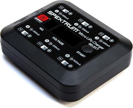 Spektrum S63 Smart Charger Micro 6-Port 1S LiPo Battery Charger | DC or USB Input | Independent Output Ports | Digital LED Display, Black