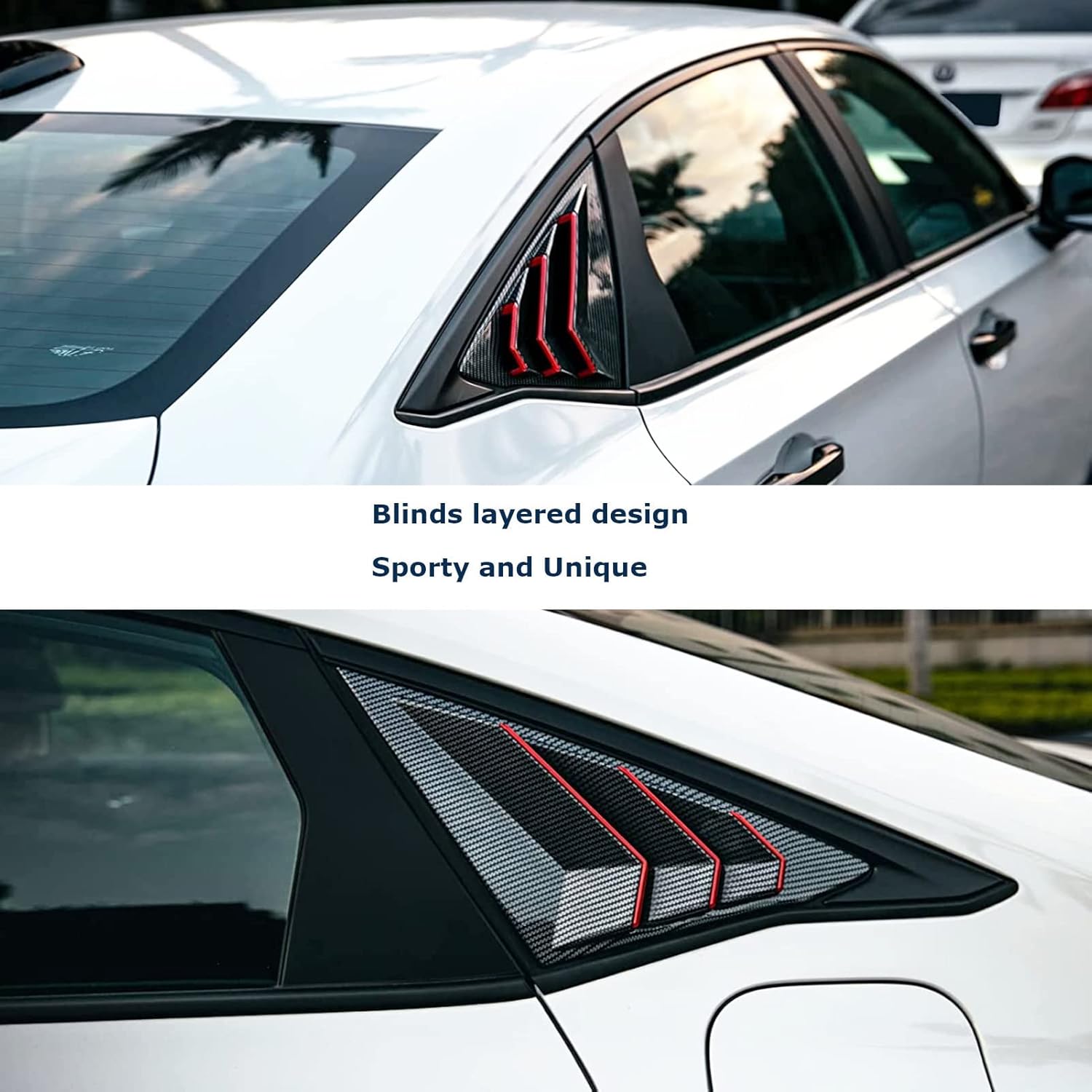 Rear Side Window Louvers Compatible with Honda Civic Sedan 2022 2023, Air Vent Scoop Shades Cover Blinds (Carbon Fiber Pattern & Red)