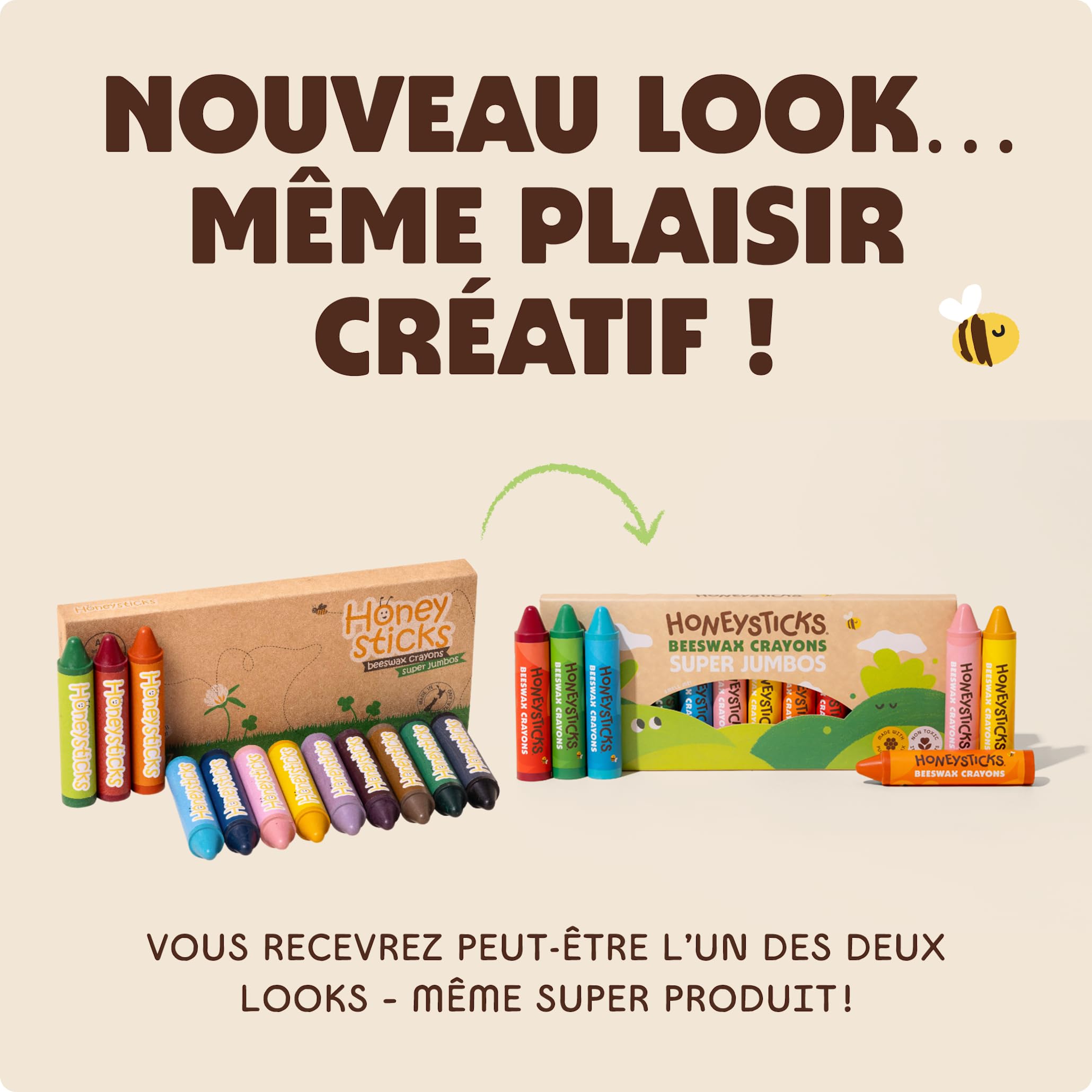 Honeysticks crayons super jumbo (12 unités) - 100% cire d'abeille, couleurs alimentaires, non toxiques, incassables, extra grands, faciles à tenir, écologiques, 1-3 ans