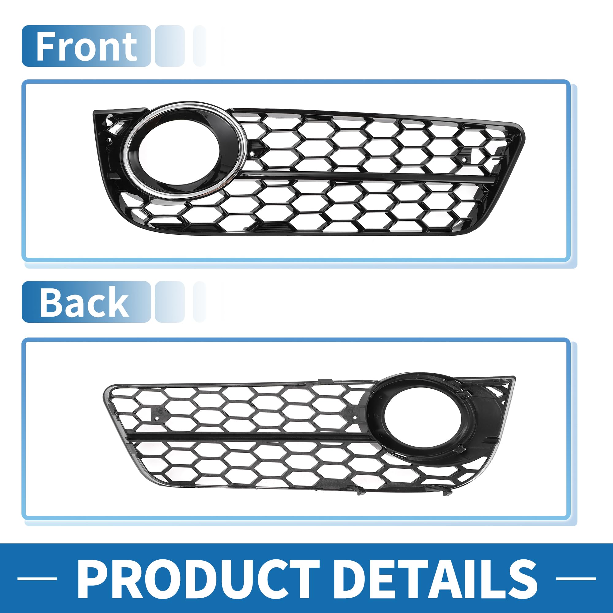 A ABSOPRO Griglia per Fendinebbia No.8T0807682/8T0807681 49.2x14.5cm Frontale Inferiore Copertura Inserti per Fendinebbia per Audi A5 2008-2012 ABS Nero Argento Tono