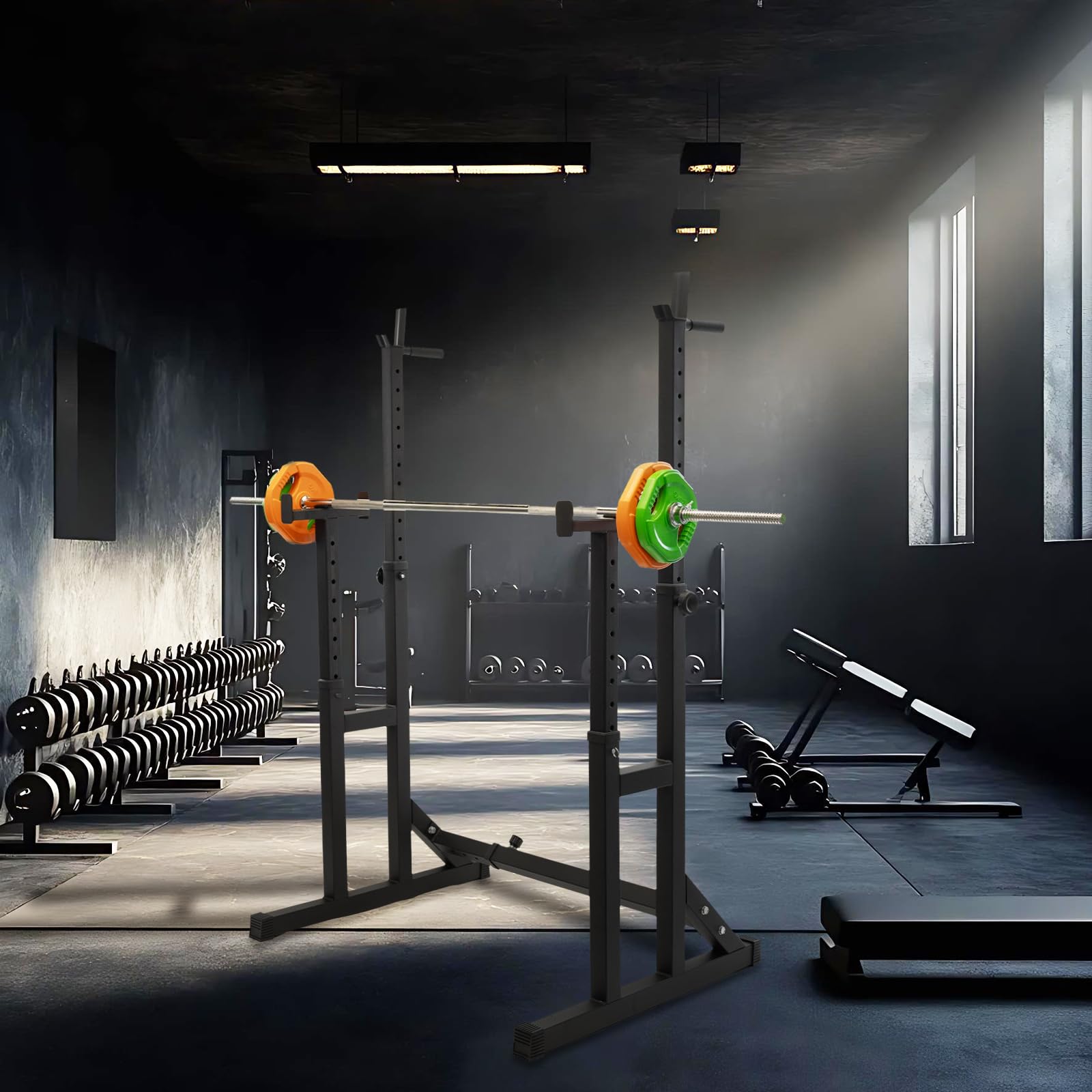 Soporte Sentadillas Rack Ajustable,Sentadillas Soporte Barra Pesas Musculación,Gym En Casa Soporte Discos Pesas,Squat Rack Max 250 Kg