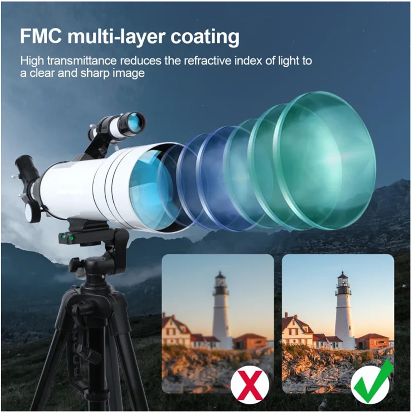 Télescope pour Adultes Télescope astronomique réfracteur - Regarder la Lune, Observer Les Oiseaux, Regarder Le Paysage Naturel, Regarder Le Paysage de la Ville, Regarder Les Animaux