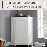 Vista 6 de Gabinete de baño blanco con gabinete de almacenamiento triangular, gabinete de almacenamiento de esquina, con estantes ajustables, estilo moderno.