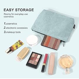 MAANGE Cosmetic Bags for Women Small Makeup Bag for Purse Corduroy Makeup Pouch Travel Makeup Bag with Metal Zipper Make Up Bag for Travelling(BLUE)