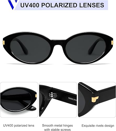 Miniatura 4 de VANLINKER Gafas de sol polarizadas retro ovaladas para mujeres y hombres, cara pequeña, estilo vintage de los años 90, VL9850