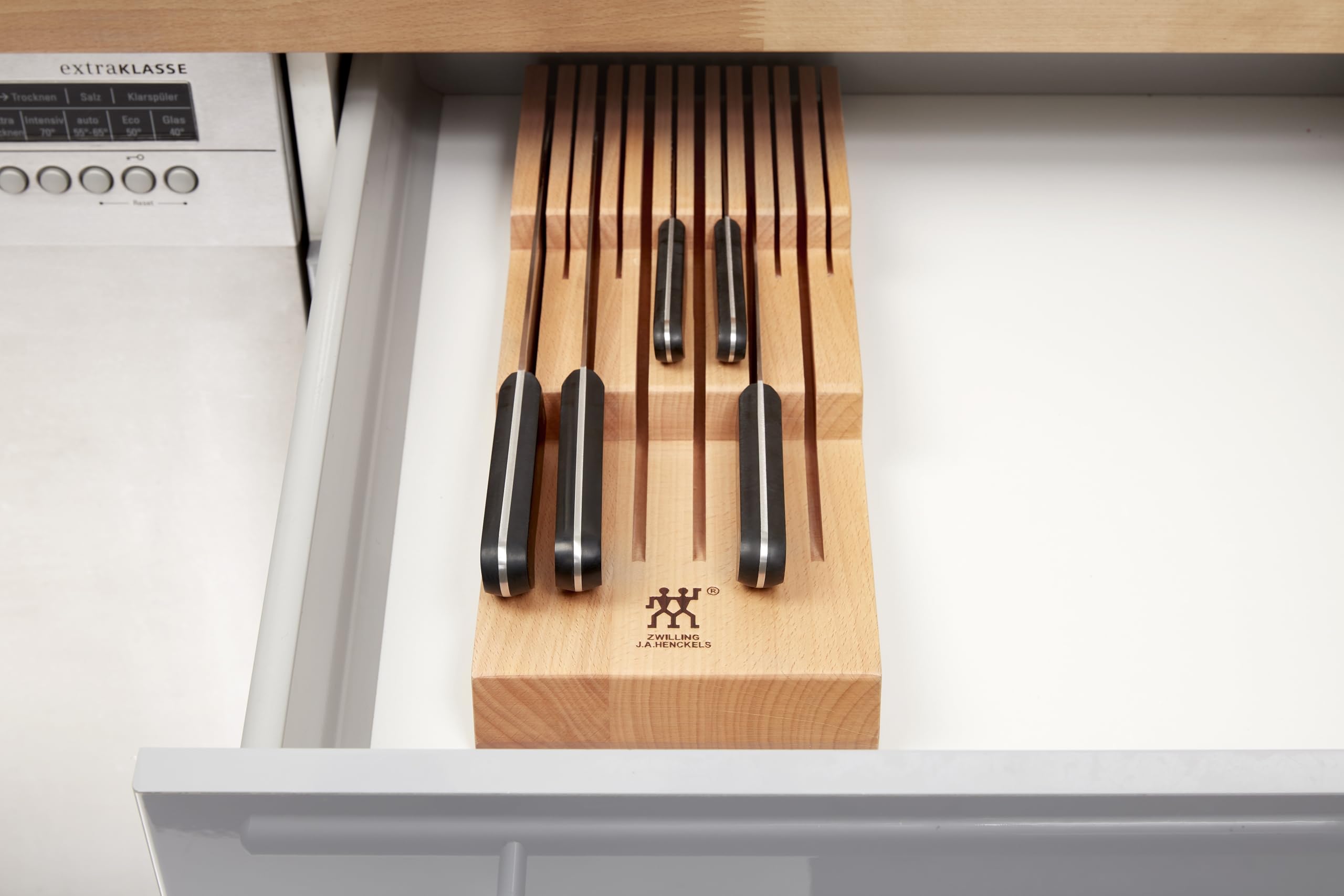 ZWILLING Schubladen-Einsatz für Küchenmesser, Aufbewahrung für 12 Messer, Buchenholz, 41 x 15,5 x 5 cm, Braun