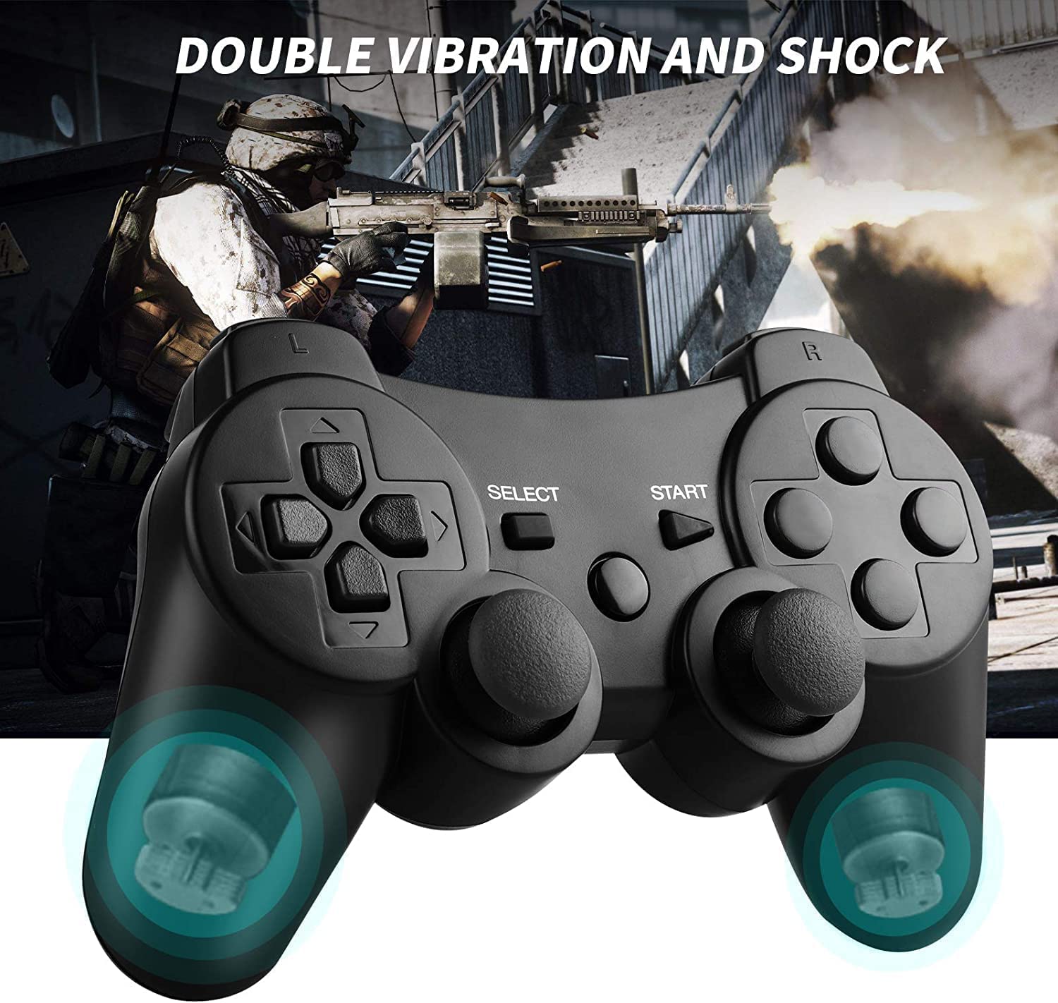 Zexrow Wireless Controller for PS3, Gamepad Joystick for PS3 with USB Charger Cable Cord