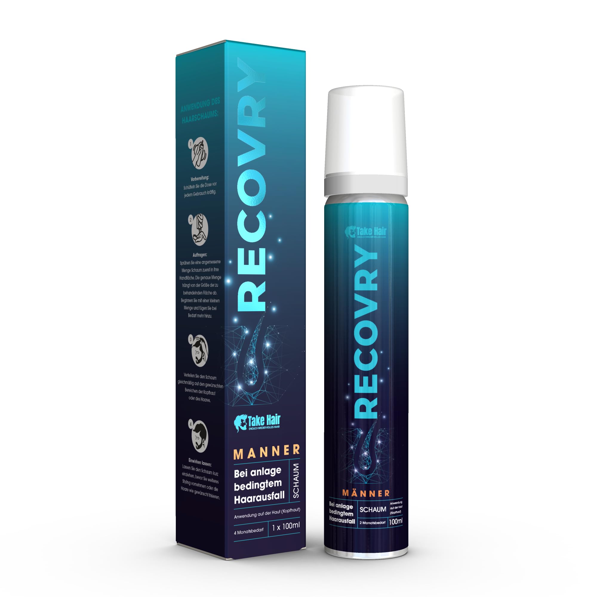 RECOVRY Haarwuchsmittel Männer mit Redensyl & Procapil - 100ml (2 Monate) Hair Loss Treatment gegen Haarausfall Mann, Geheimratsecken & DHT Blocker Haarausfall - kombinierbar mit Minoxidil