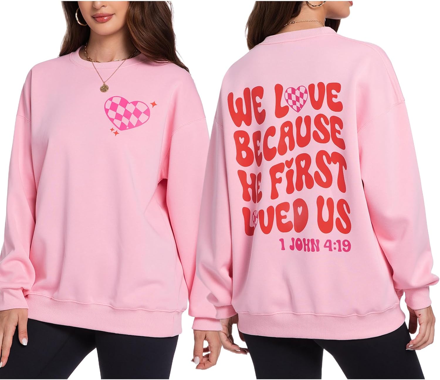 Valentines Sweatshirts for Women Christian Love Heart Graphic Valentine Jesus Bible Vibes Long Sleeve Shirts Tops