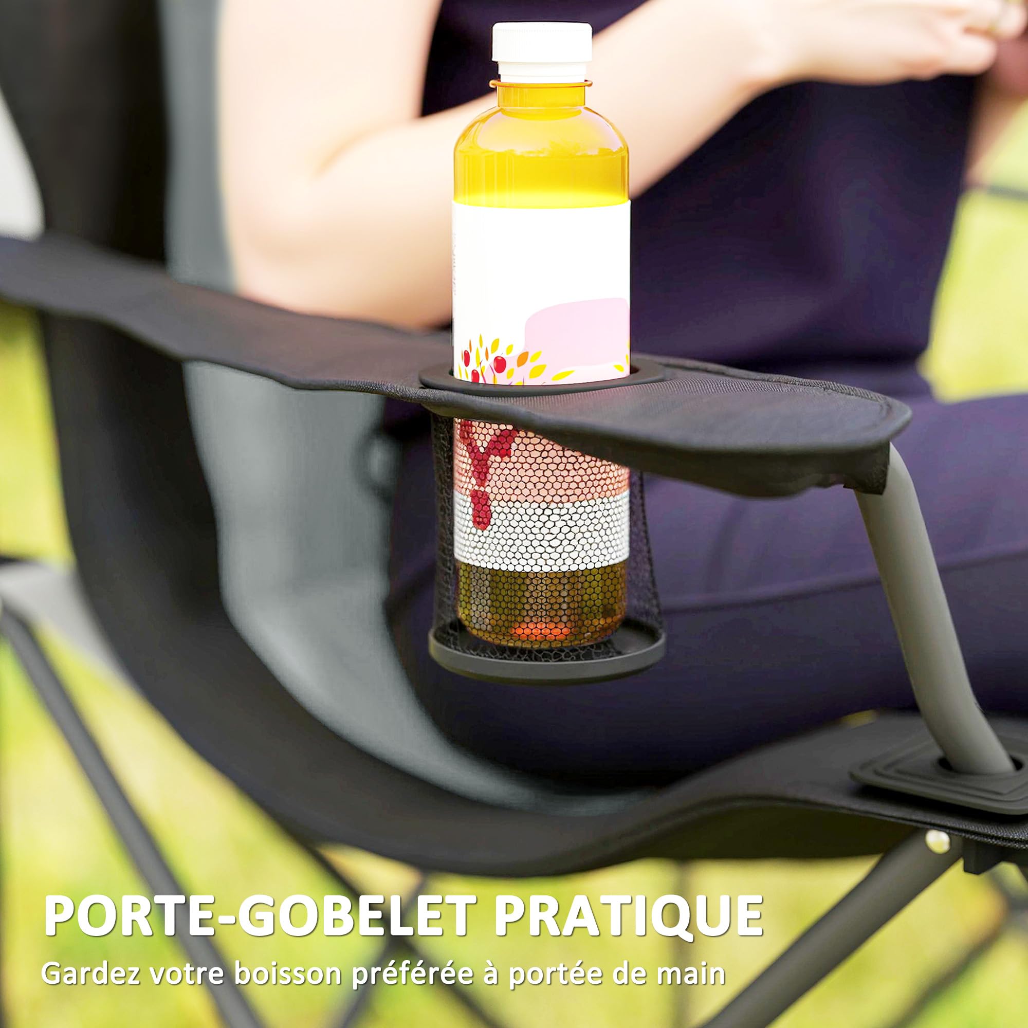 Outsunny Lot de 2 Chaise Pliante Camping Chaise de pêche Portable rembourrée à Dossier Haut avec Porte-gobelet, Fauteuil Pliable pour randonnée, Plage, Pique-Nique, Voyage, Charge 120Kg, Gris foncé