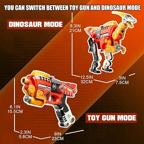 Miniatura 5 de Pistola de juguete de dinosaurio de aleación transformadora  Juguete de morphing 2 en 1 (pistola a dinosaurio), pistola de juguete de bala suave con