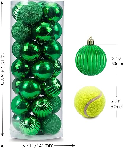 Miniatura 3 de Adornos de bola de Navidad irrompibles de 28 quilates en 4 acabados clásicos para decoración del árbol de Navidad (verde, tamaño regular de 2.36