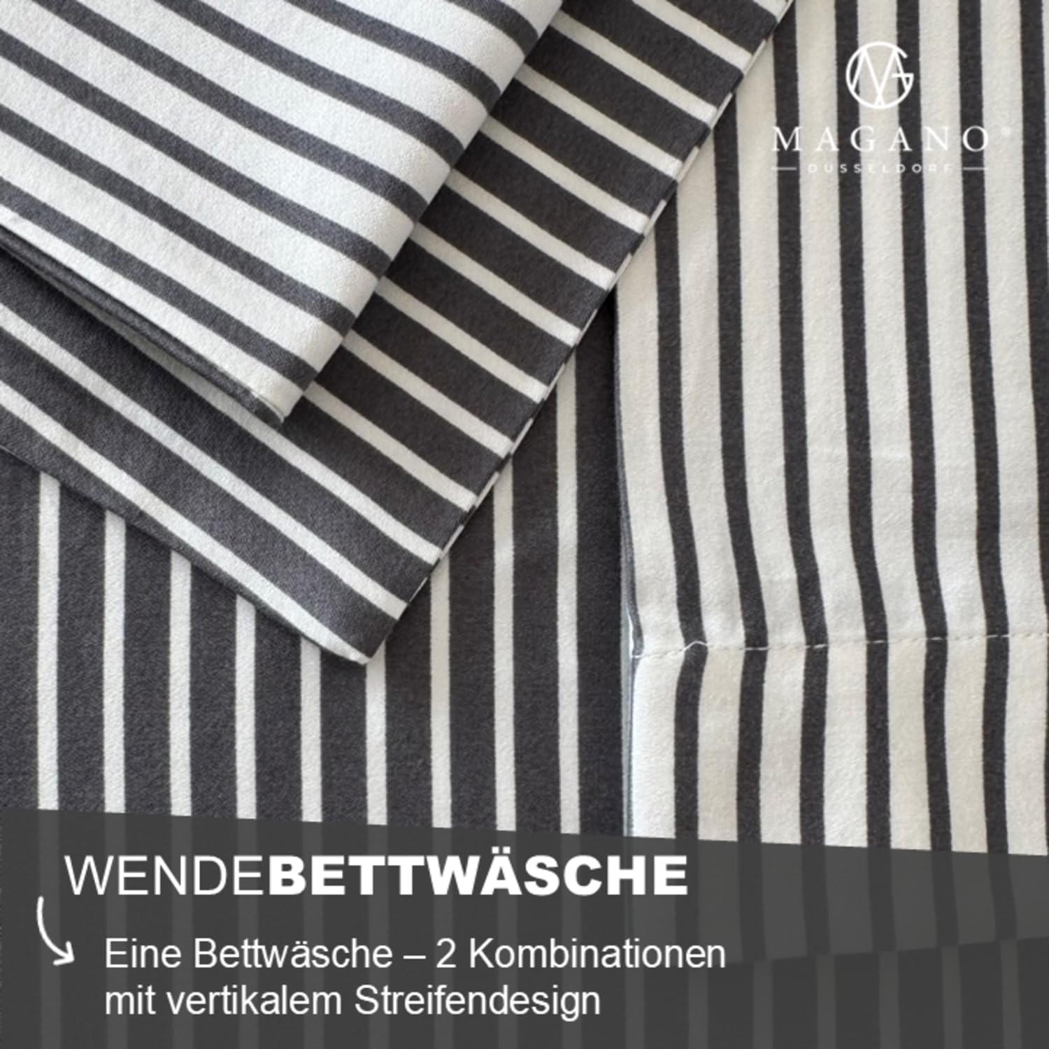 Magano® Luxus Bettwäsche Streifen | Bambus & Baumwolle (Grau, 135x200 cm + 40x80 cm)