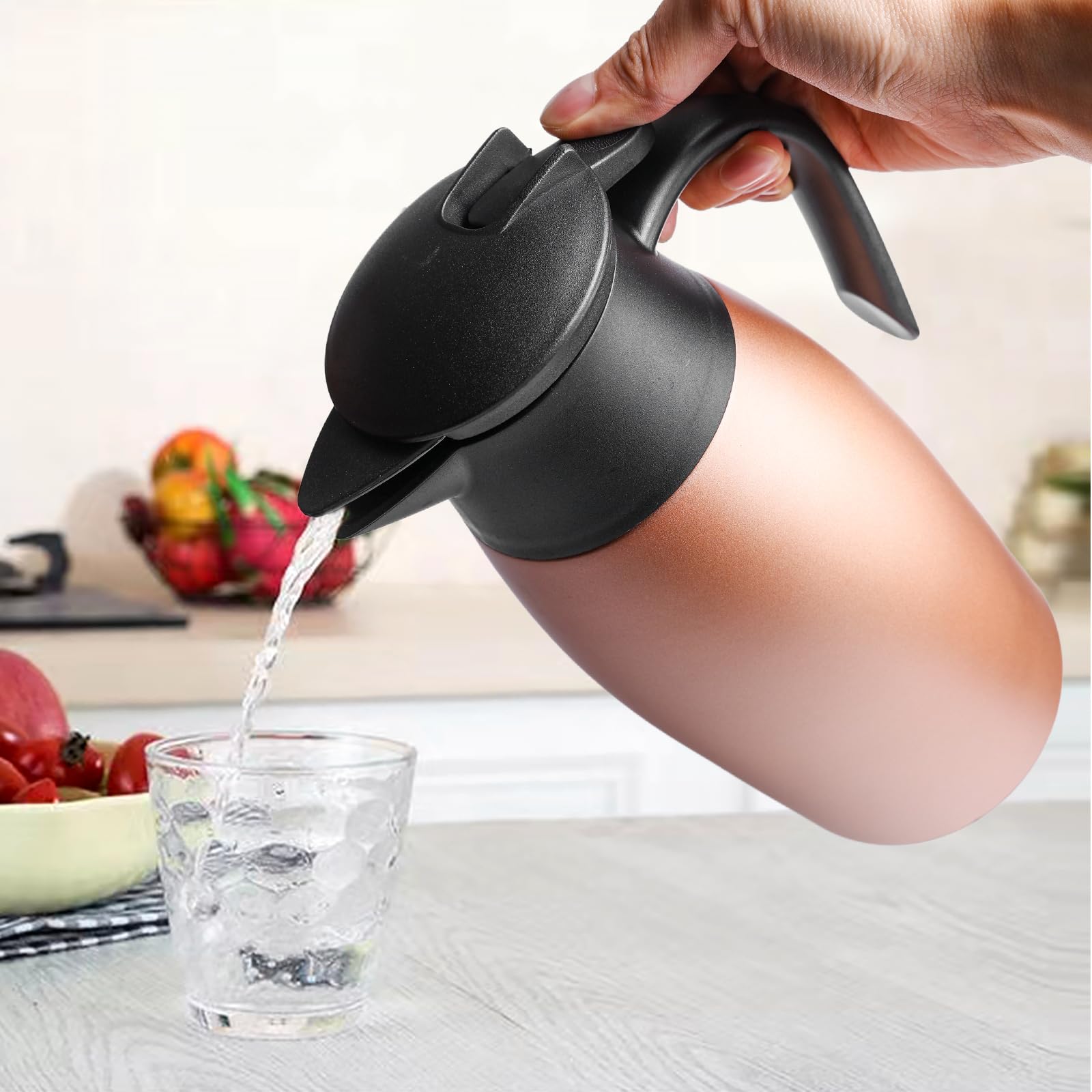 Caffettiera in acciaio inox: thermos da 2 l, rosa caffettiera thermos, a doppia parete, per uso domestico, in acciaio inox, per famiglia e ufficio, caraffe per bevande calde e fredde