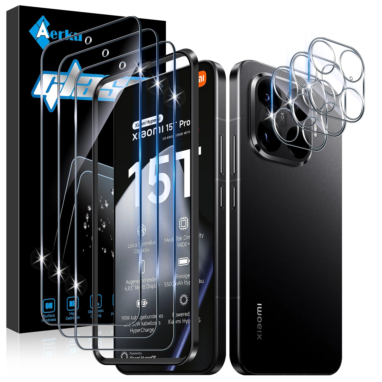 QULLOO Camerafolie voor Xiaomi 15T / 15T Pro, hardheidsgraad 9H, gehard glas, HD-helder, krasbestendig, 3 stuks