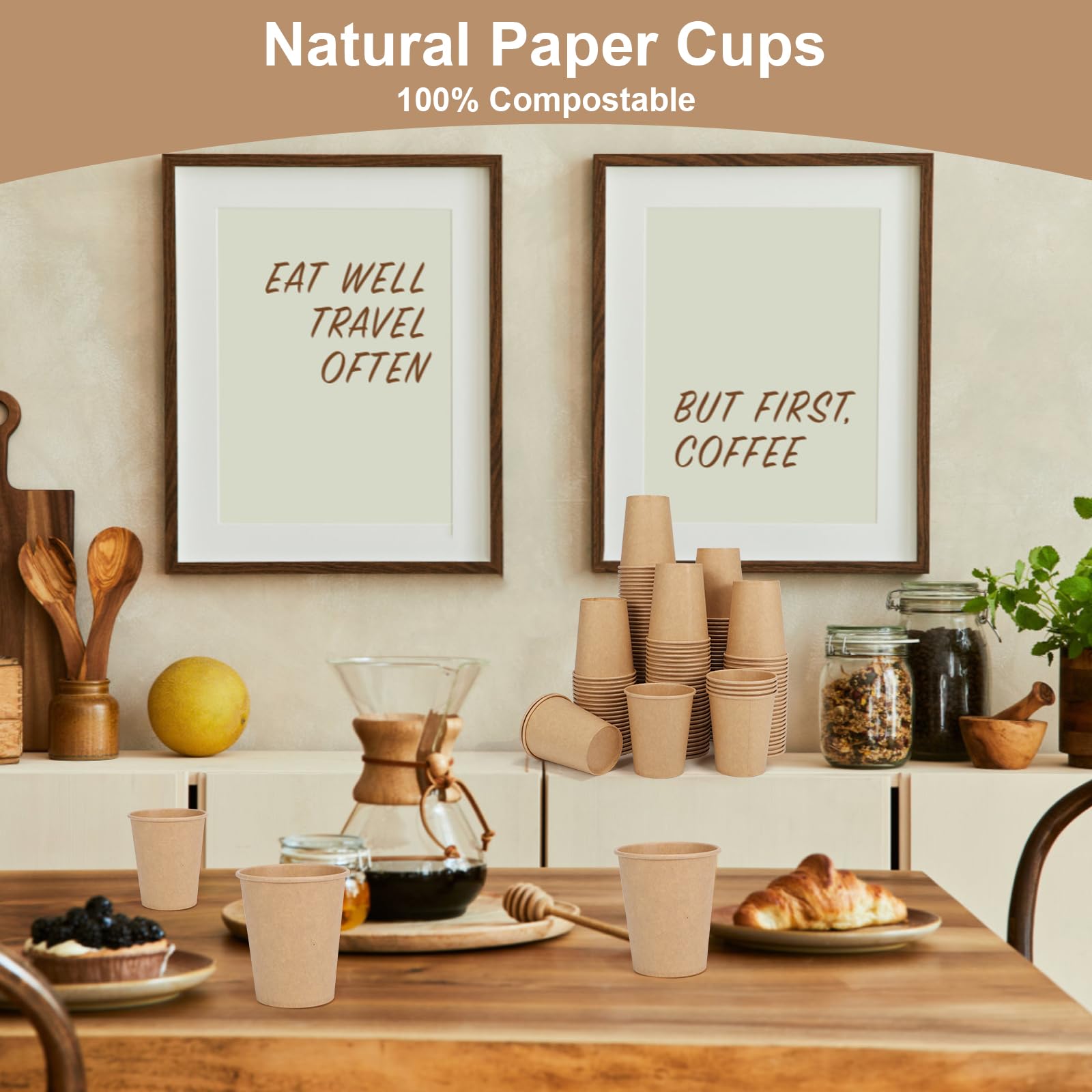Disposable Cups, 100 Pack 8 Oz Kraft Paper Cups, Paper Coffee Cups, Disposable Cups 8 oz for Hot or Cold Beverage — Amazon image 7