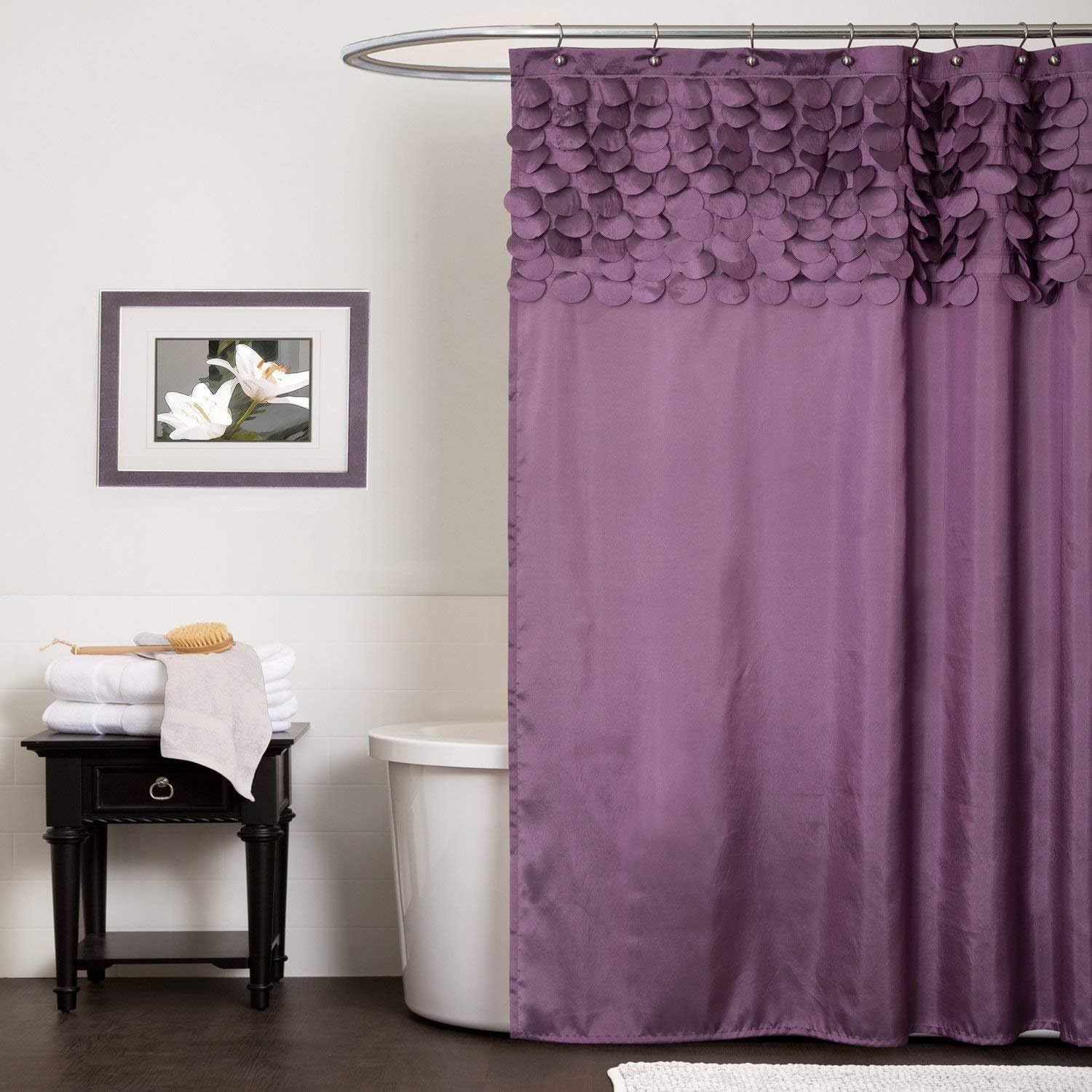 Jody Clarke 1PC Shower Panel Taffeta Circular Motifs 3D Looks 72" Wide x 72" Long (Plum)