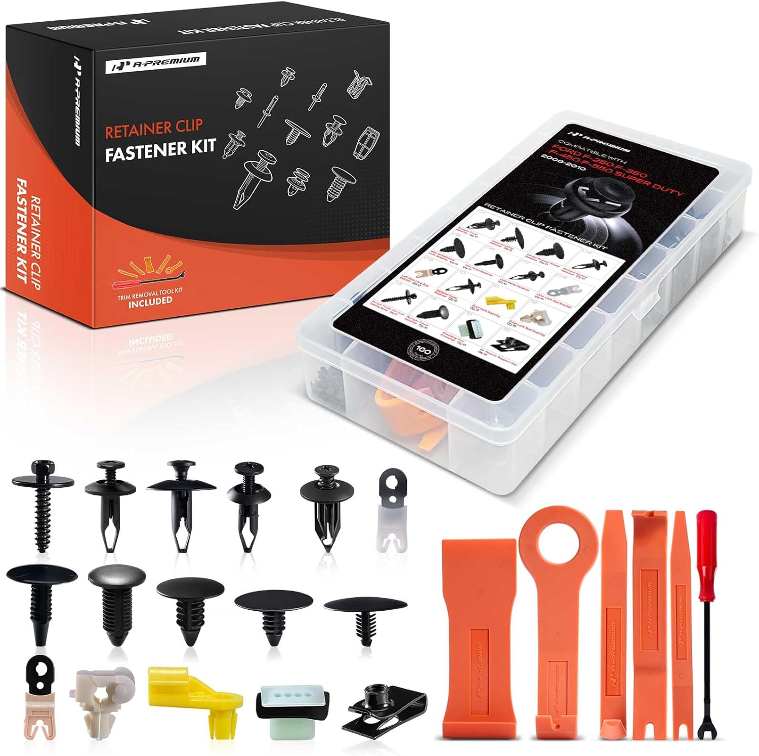 A-Premium 160PCS (42.88 oz/16 Sizes) Bumper Retainer Clips w/Removal Tool Compatible with Ford F250 F350 F450 F550 Super Duty 2008-2010 Fender Fasteners Assortment Molding Door Trim Push Pin Rivets