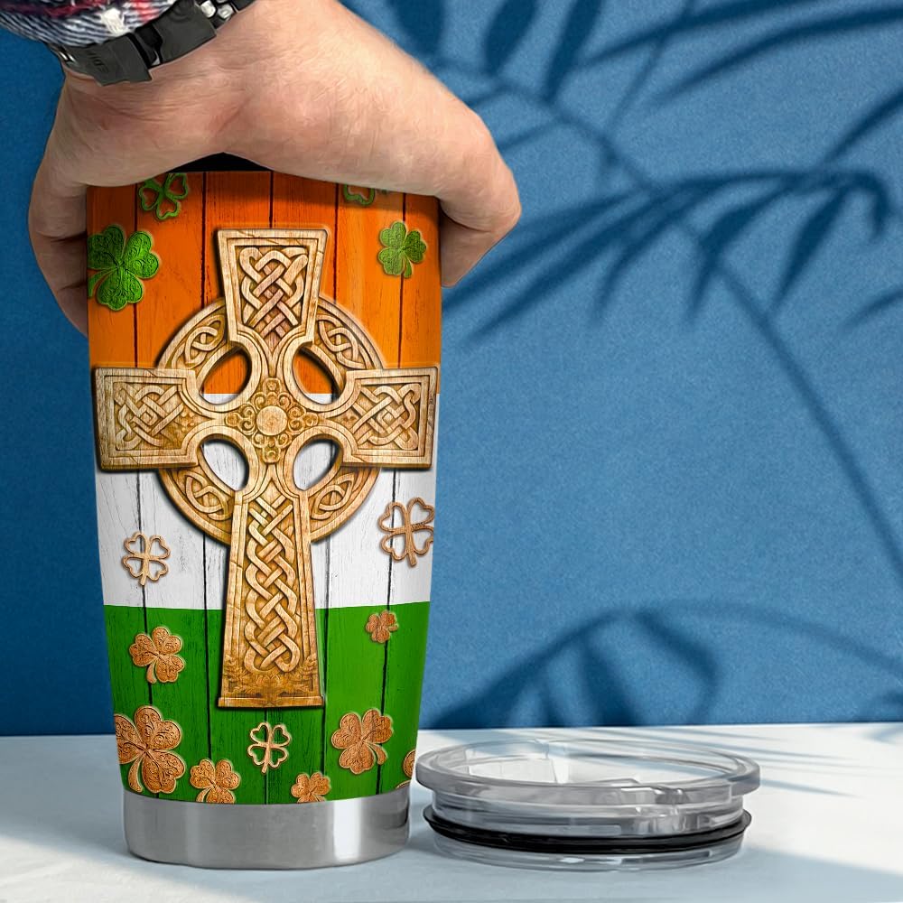 SANDJEST Irish Tumbler 20oz Celtic Cross Irish Fact Stainless Steel Tumbler with Lid Gifts for Women Birthday Christmas - Image 5