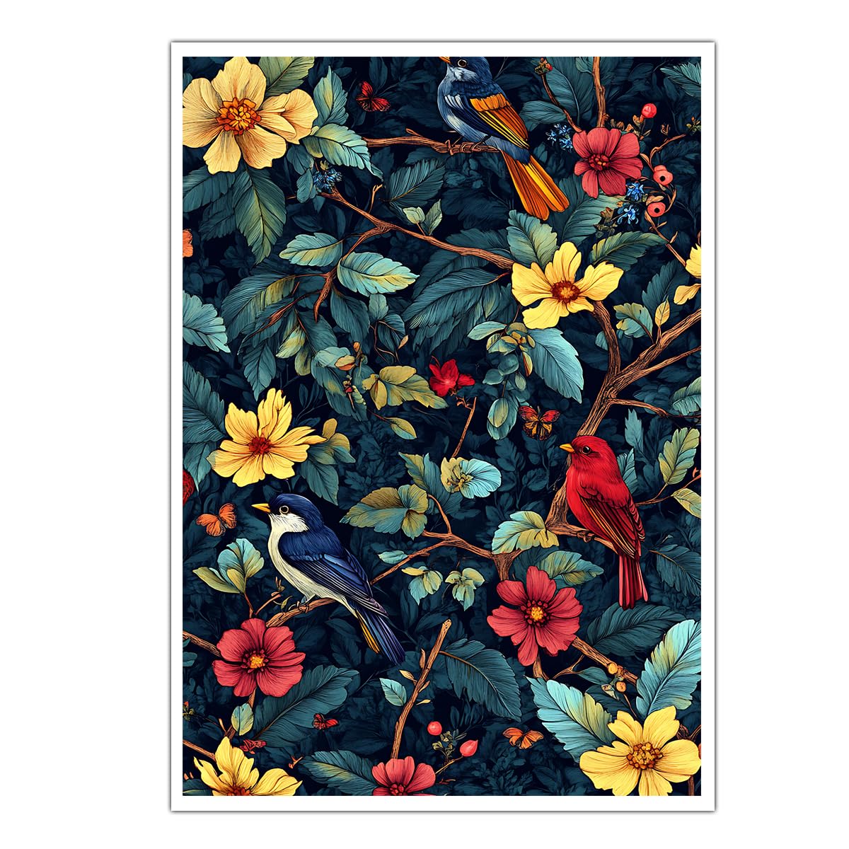Kwiaty i ptaki plakat na płótnie dekoracja salonu Morris 80 x 120 cm