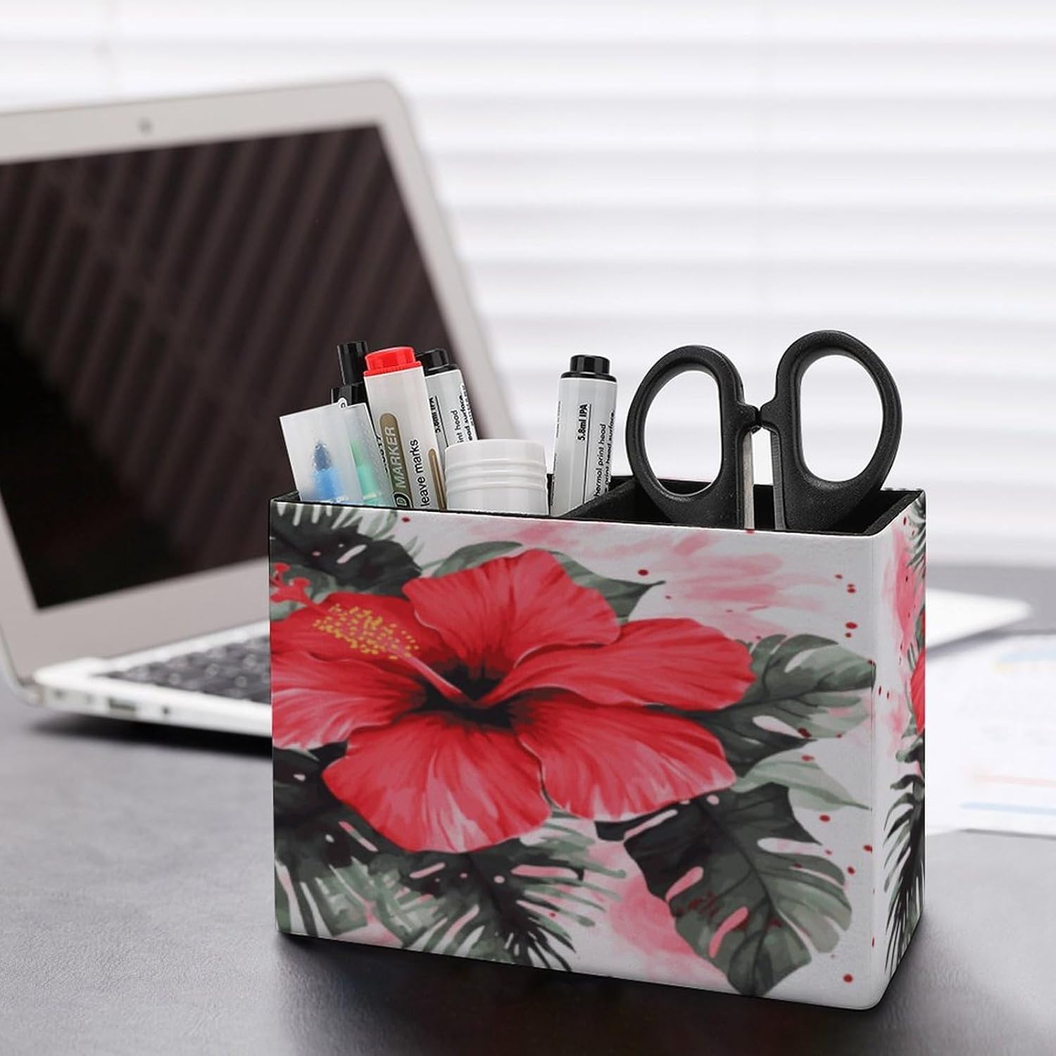 Red Hibiscus Pen Holder with 2 Slots for Desk Storage image 5