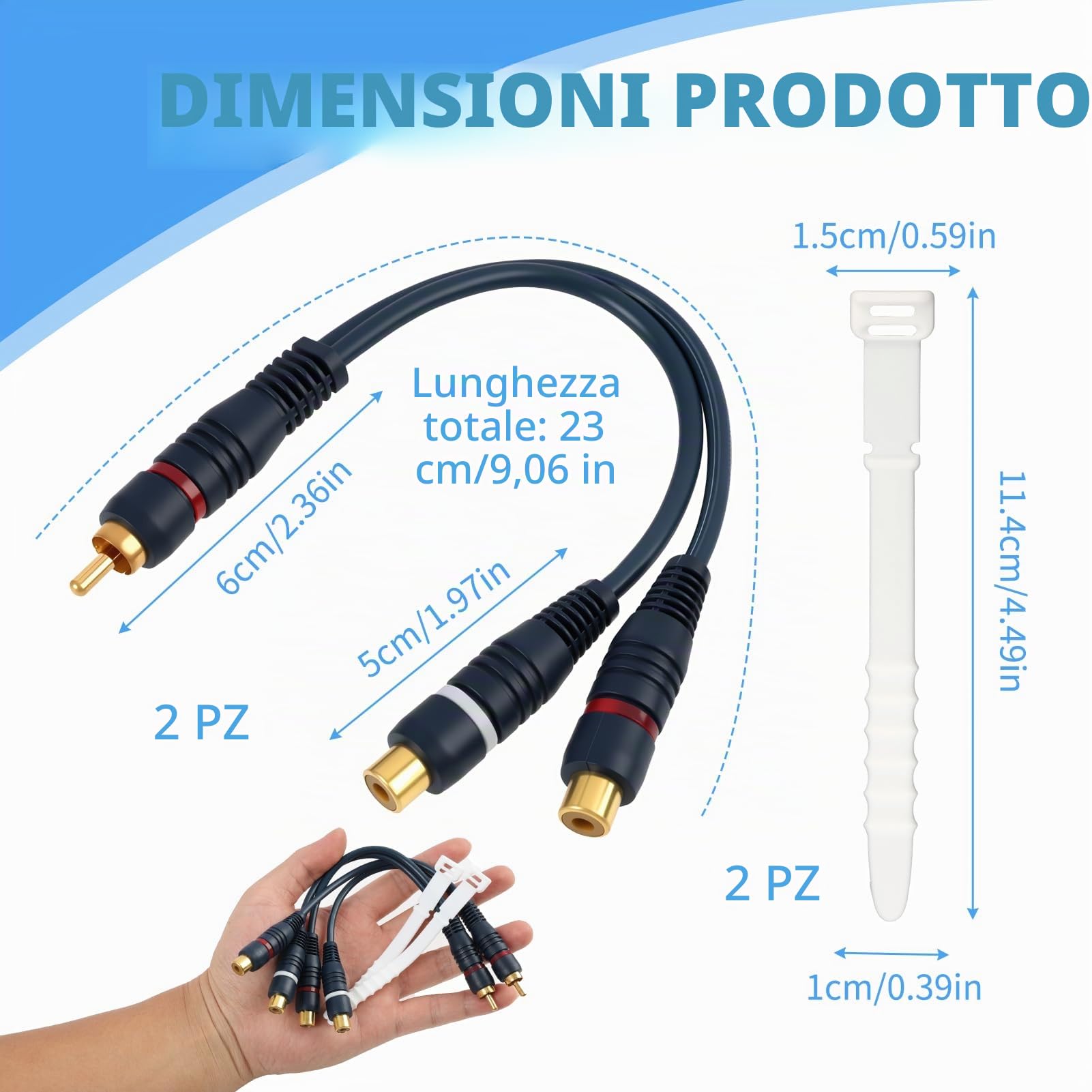 Cavo Splitter RCA Y 1 Maschio A 2 Femmine - 20cm Con Connettori Placcati Oro E Schermatura Anti-Interferenza