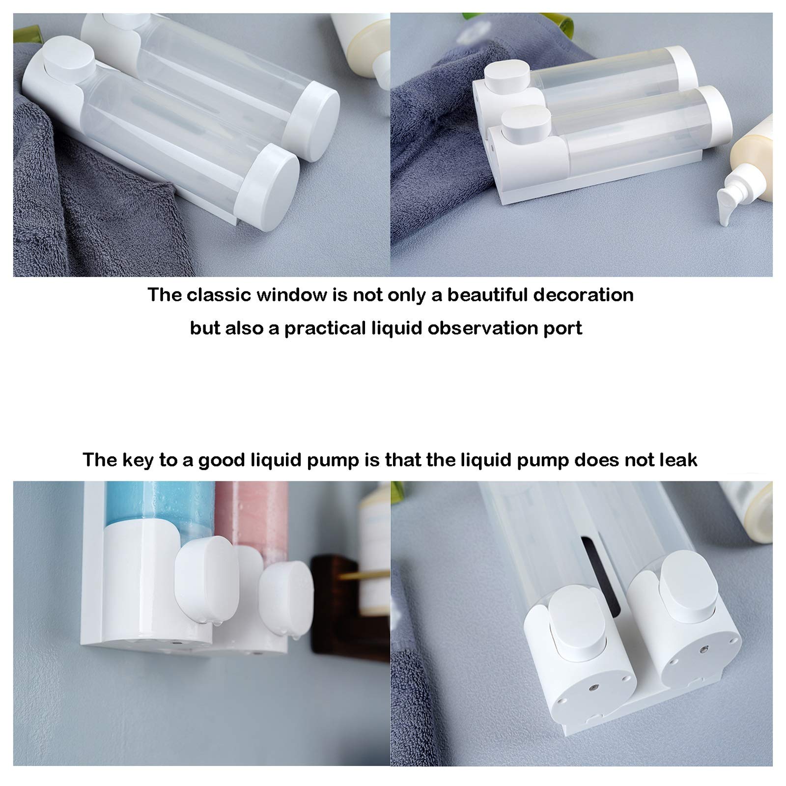 Dispenser Sapone Dispensistatore del disinserimento della mano, distributore di sapone della lavandino della cucina, doppia testa, nessuna perforazione e nessun danno al muro Dosasapone