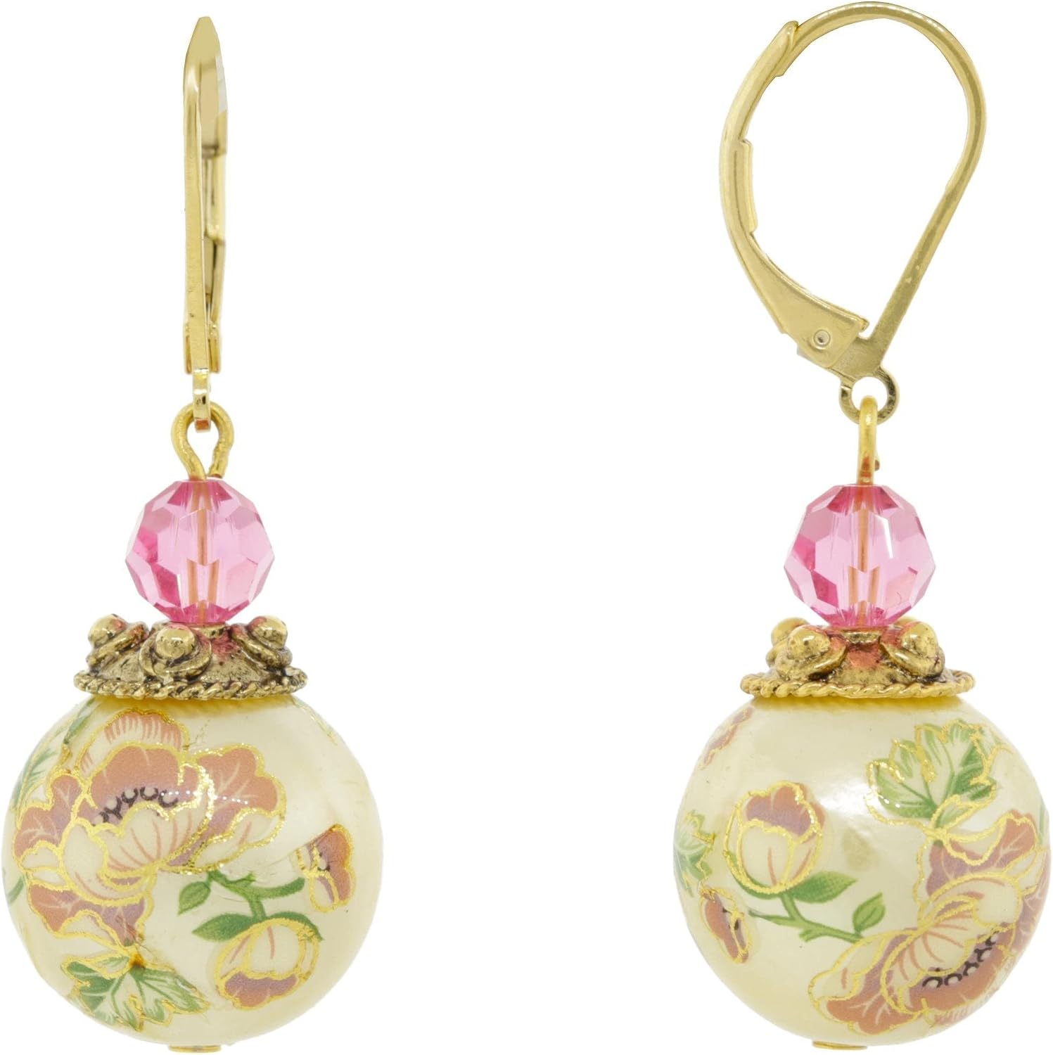 1928 Jewelry Women's Flower Decal Faux Pearl With Crystal Drop & Dangle Earrings