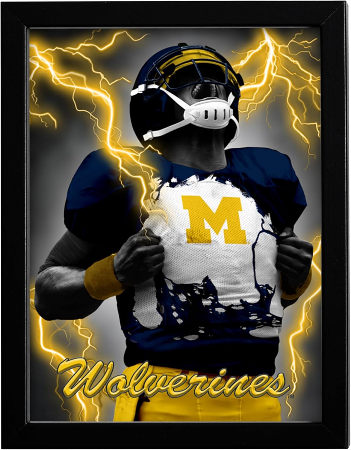 Michigan Wolverines Framed 3D Poster Print Wall Art | 14 x 18 Pictures I Cool NCAA Lenticular Posters | Football Merch, Ready-To-Hang Pictures Game Room Artwork & Man Cave Decor Gifts for Men & Women