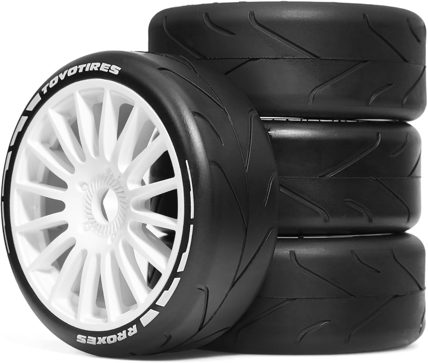4PCS RC Off-Road Buggy 1:8 Tires and OD 103mm Arrow Pattern Hex 17mm Wheel Rims for 1:8 Scale RC On-Road Racing Car HPI WR8 HSP Hobao ARRMA Redcat Losi Kyosho VRX RC Rally Drift Car (A)