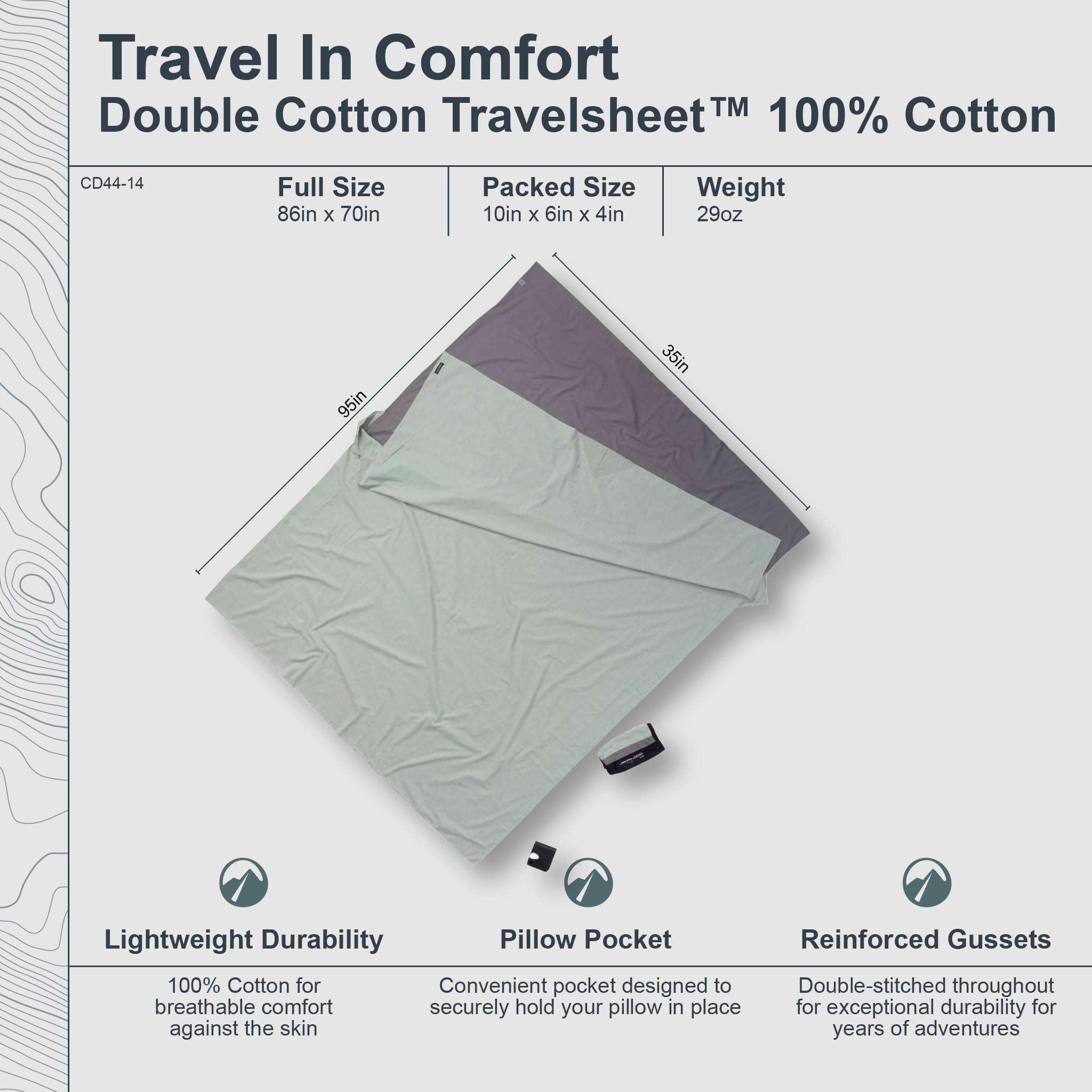 Cocoon CD44/14 Couette de Voyage Mixte Adulte, Gris, 220 x 180 cm