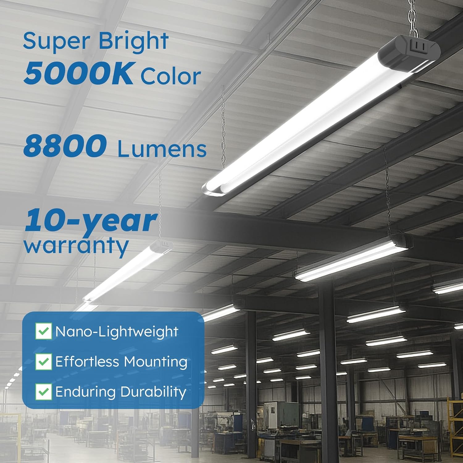 6-Pack Linkable LED Utility Shop Light 5400 LM（36W）, 5000K Cool Daylight, Surface + Suspension Mount, LED Garage Light for Garages,Workshop,Tool Room etc.