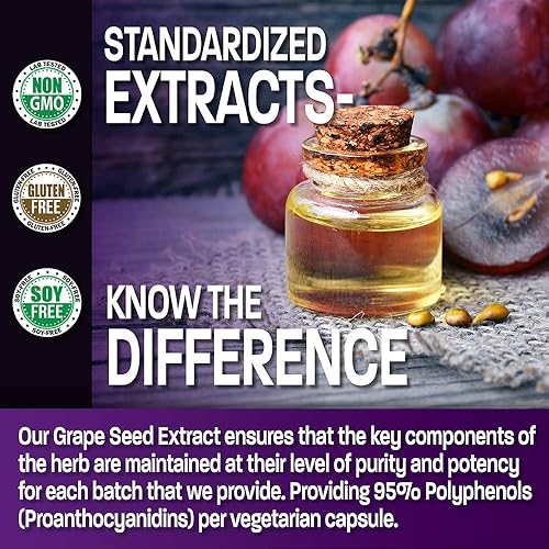 Miniatura 3 de Bronson Extracto de semilla de uva 400 mg - Antioxidante y apoyo inmunológico - Extracto estandarizado con 95% de proantocianidinas - Sin OMG, 90
