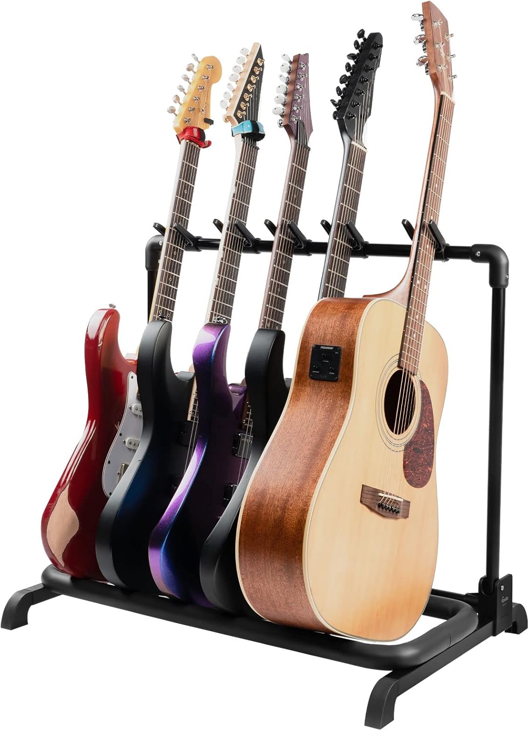 GUITTO Multi Guitar Rack Stand Foldable Universal Display Rack Guitar Holder for Bass Acoustic Electric Guitars, Portable for Stage & Studio Storage - 5 Holder (GGS-07)