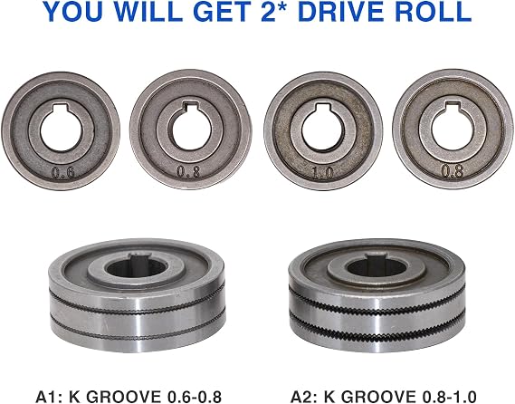 2Pcs Welding Feed Roller Wire Drive Wheel 0.6-0.8mm/0.8-1.0mm, Knurl K Groove MIG Wire Guide Welding Accessories