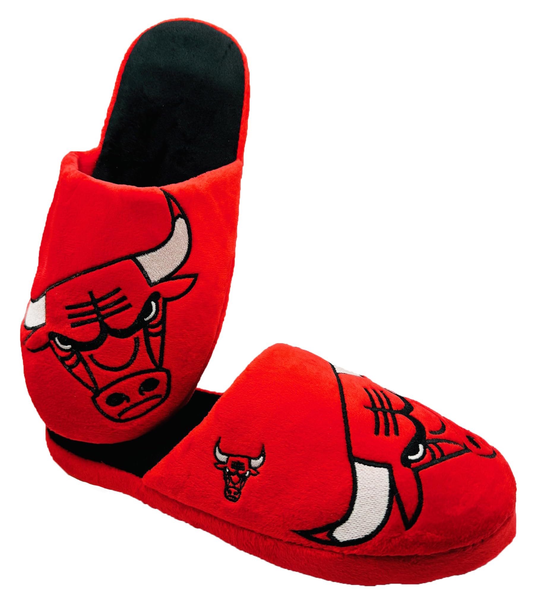 FOCO NBA Chicago Bulls Men's Slip On Slippers, Team Colors, Non-Slip Bottom, Logo Embroidered, Size Large 11-12