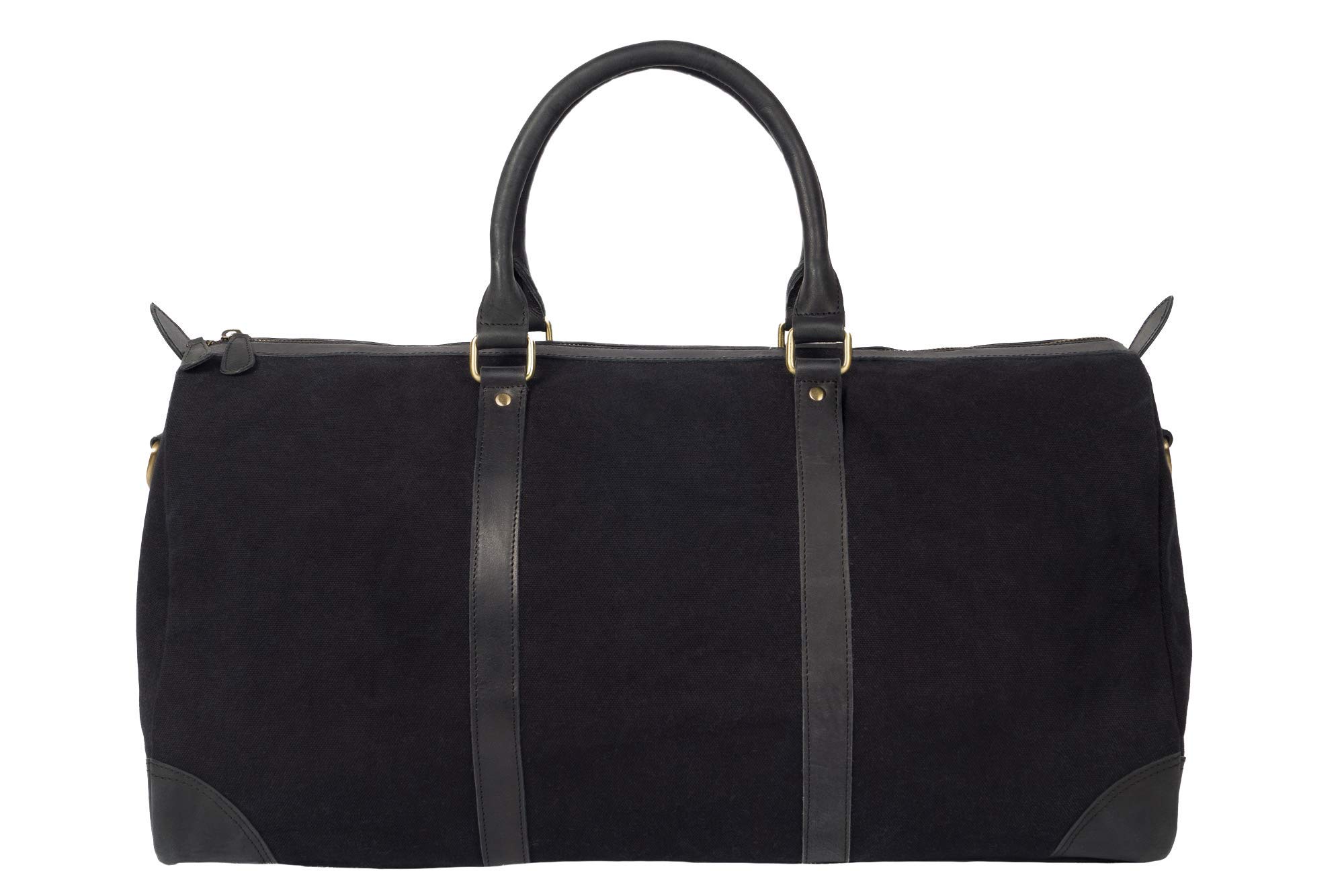HOLZRICHTER Berlin - Weekender aus Leder & Canvas für Herren (No 8-6), Reisetasche 27x55x25 cm, Handgefertigte Umhängetasche mit Schultergurt, für Handgepäck, in Schwarz und Braun