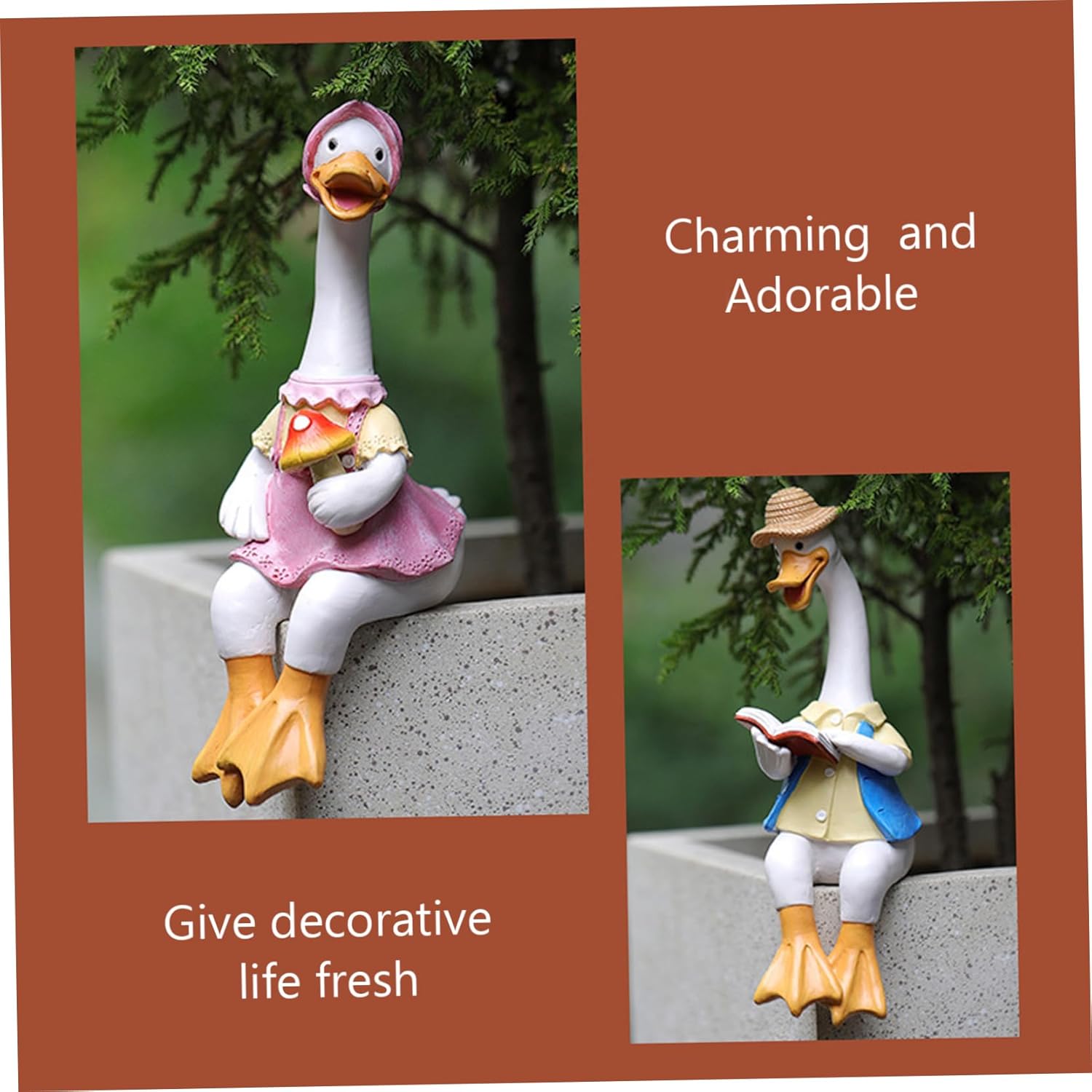 Garden Ornaments Outdoor,Duck Statue Garden Ornaments 1Pairs Sitting Couple Duck Figurines with Outfits Cute Resin Yard Statue Funny Lawn Lovers Sculpture Garden Decorations