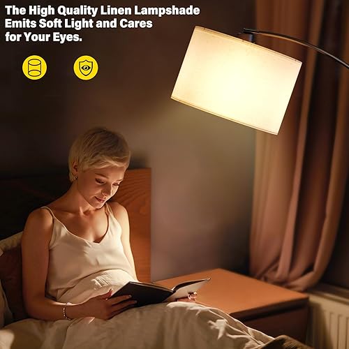 Miniatura 5 de SUNMORY Lámpara de pie de arco con temperatura de 3 colores, moderna lámpara de pie con bombilla LED A19 de 9 W, lámpara de altura de 75 pulgadas