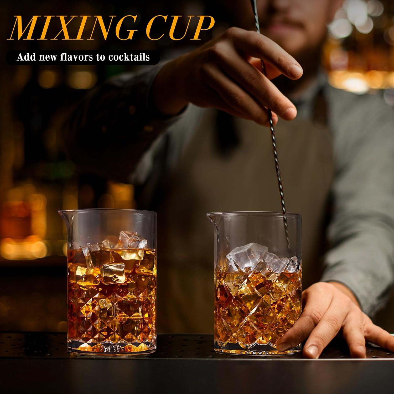 Inbagi 6 Pcs Cocktail Mixing Glass 24 oz Bartender Crystal Stirring Glass Thick Bottom Bar Seamless Mixing Pitcher for Stirring Drinks Home Bar Accessories, 6 Styles