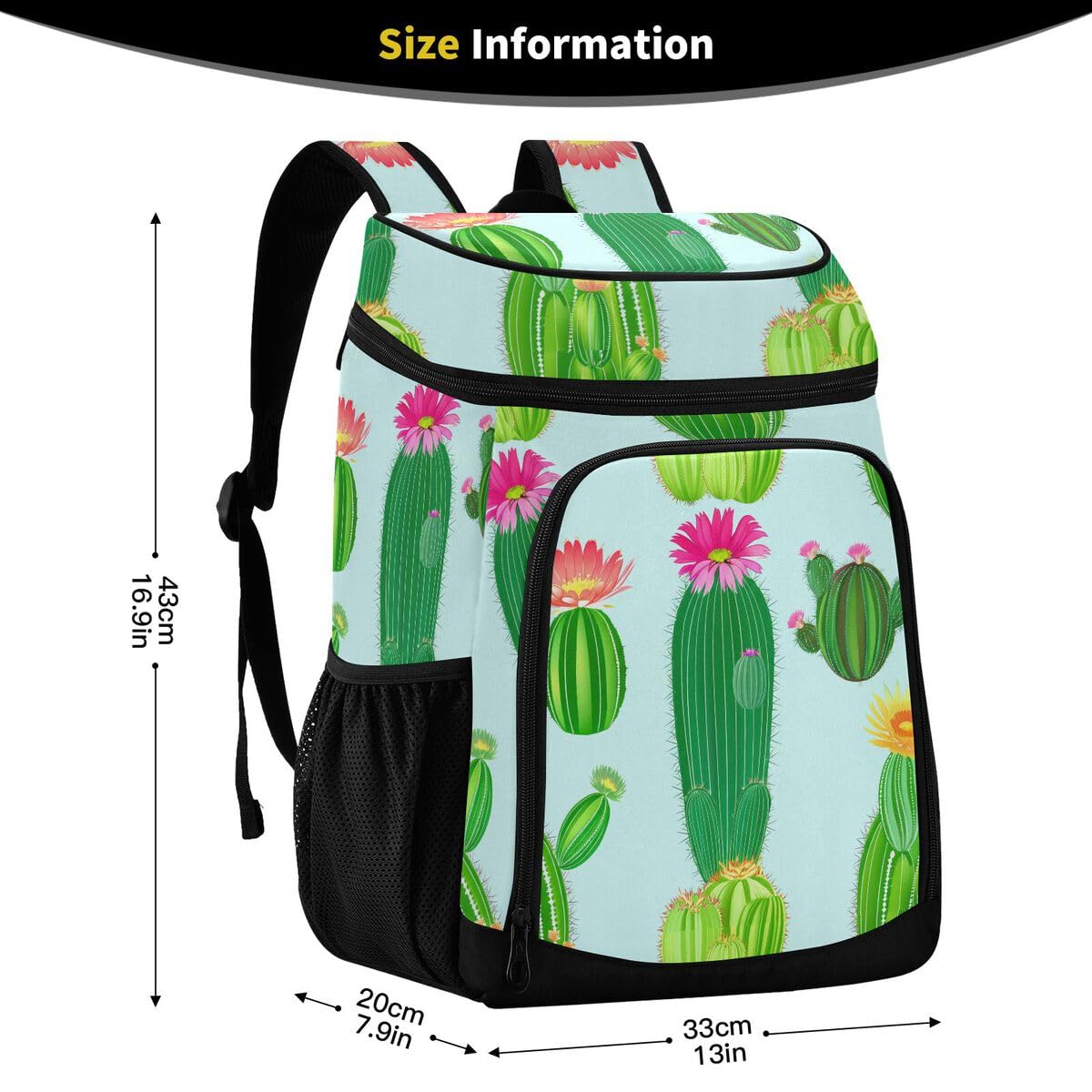 Cactus Plant Blue Cooler Backpack Leakproof Insulated Lunch Cooler Bag 30 Cans Camping Backpacks for Road Trip Picnic Beach