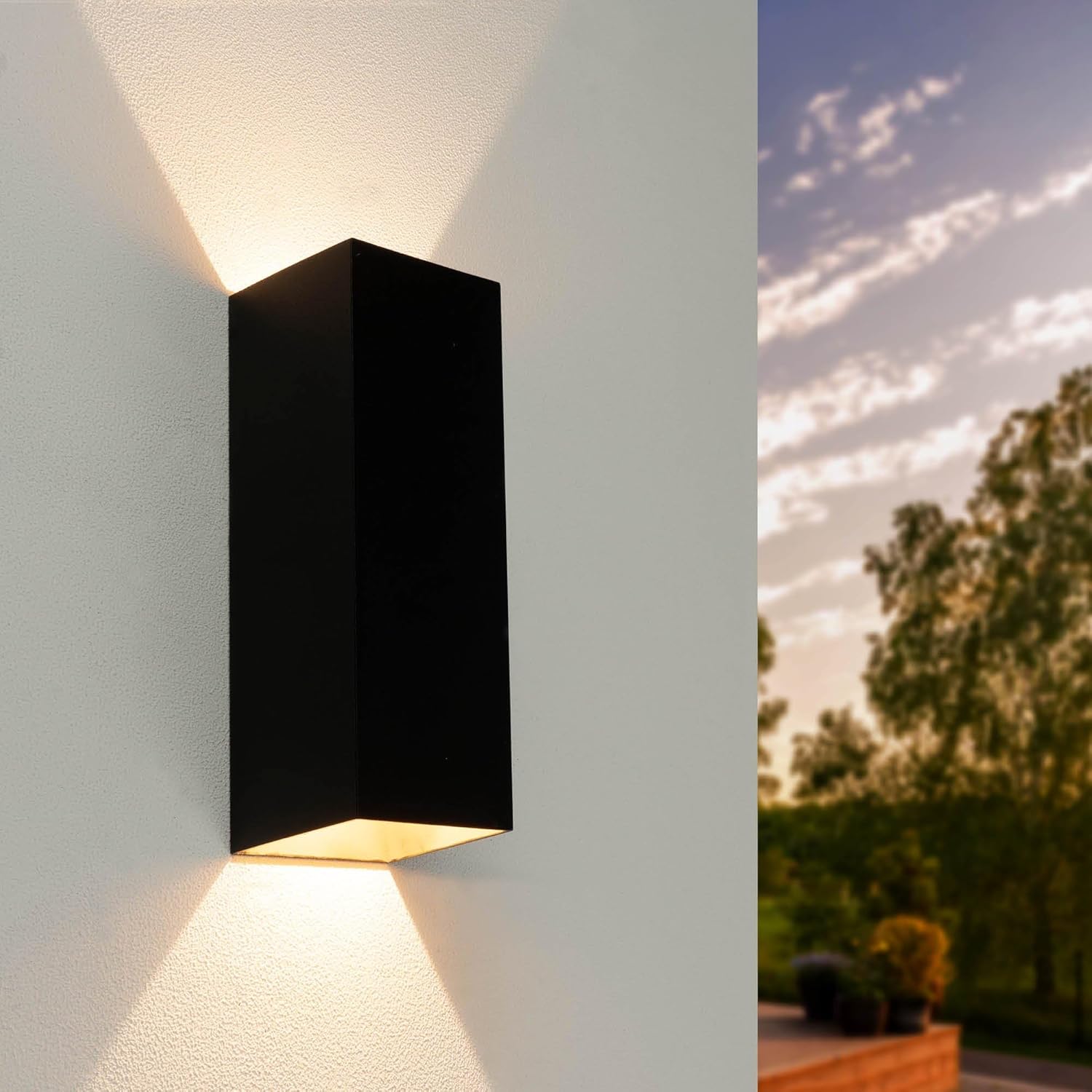 Ledvion LED Wall Light installed on an outdoor wall, illuminating upwards and downwards.