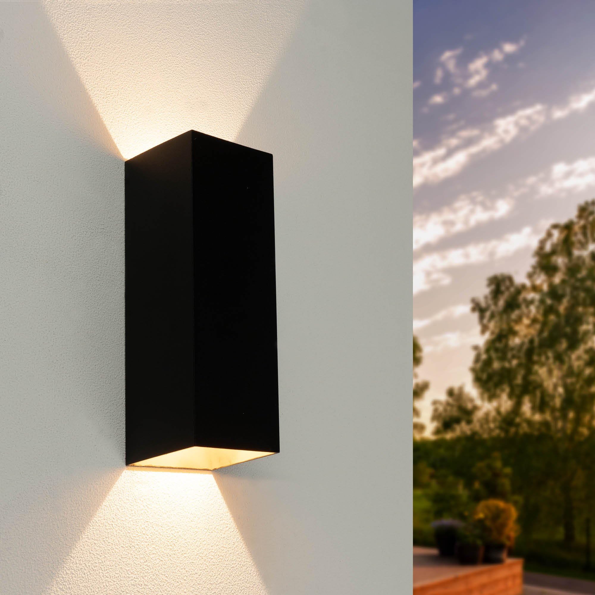 Ledvion - Lampada da Parete LED, 9W, 800 Lumen, 3000K, IP54, Nera e Quadrata, Luce Doppia Up&Down, Lampada da Esterno, Lampada Decorativa, Illuminazione da Giardino