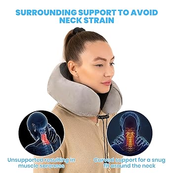 Cuscino Cervicale Da Viaggio In Memory Foam - Regolabile, Con Maschera E Tappi, Grigio - Foto 5