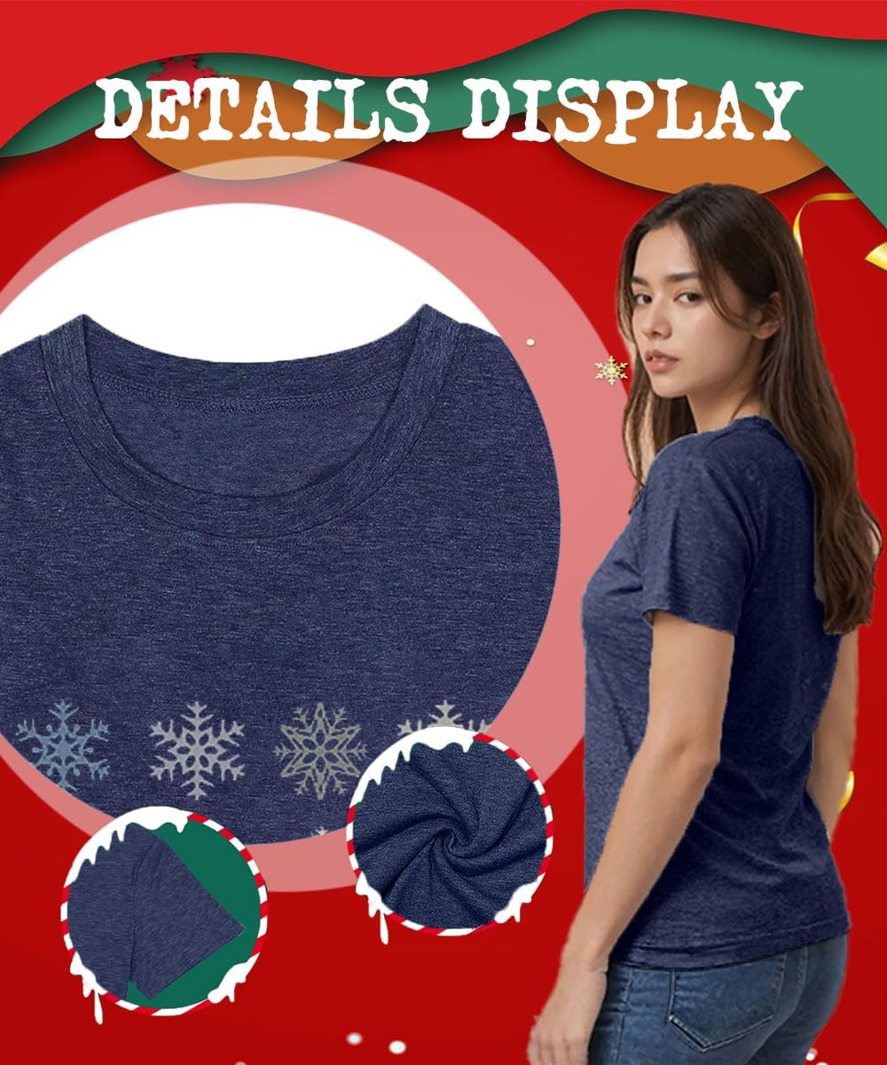 Christmas Shirts for Women Cute Snowflake Graphic T Shirt Casual Short Sleeve Holiday Outfit Tops - Image 5
