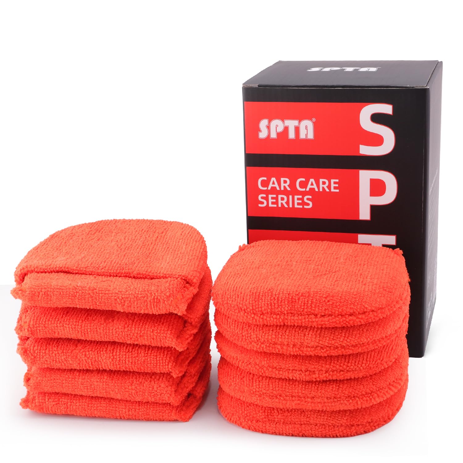 SPTA 10pcs New Microfiber Orange Hand Pads Car Foam Applicator Wax Pads Detailing Cleaning Soft Waxing Pads Auto Wax Applying Pads with Fingers Pocket