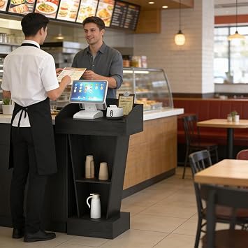 aboxoo Podium Stand - Modern Podium Lectern with Laptop Shelf and Storage, Portable Lectern Podium Stand with Wooden Heavy Base, Ideal for Classroom, Office, Church, and Reception Areas(Black)