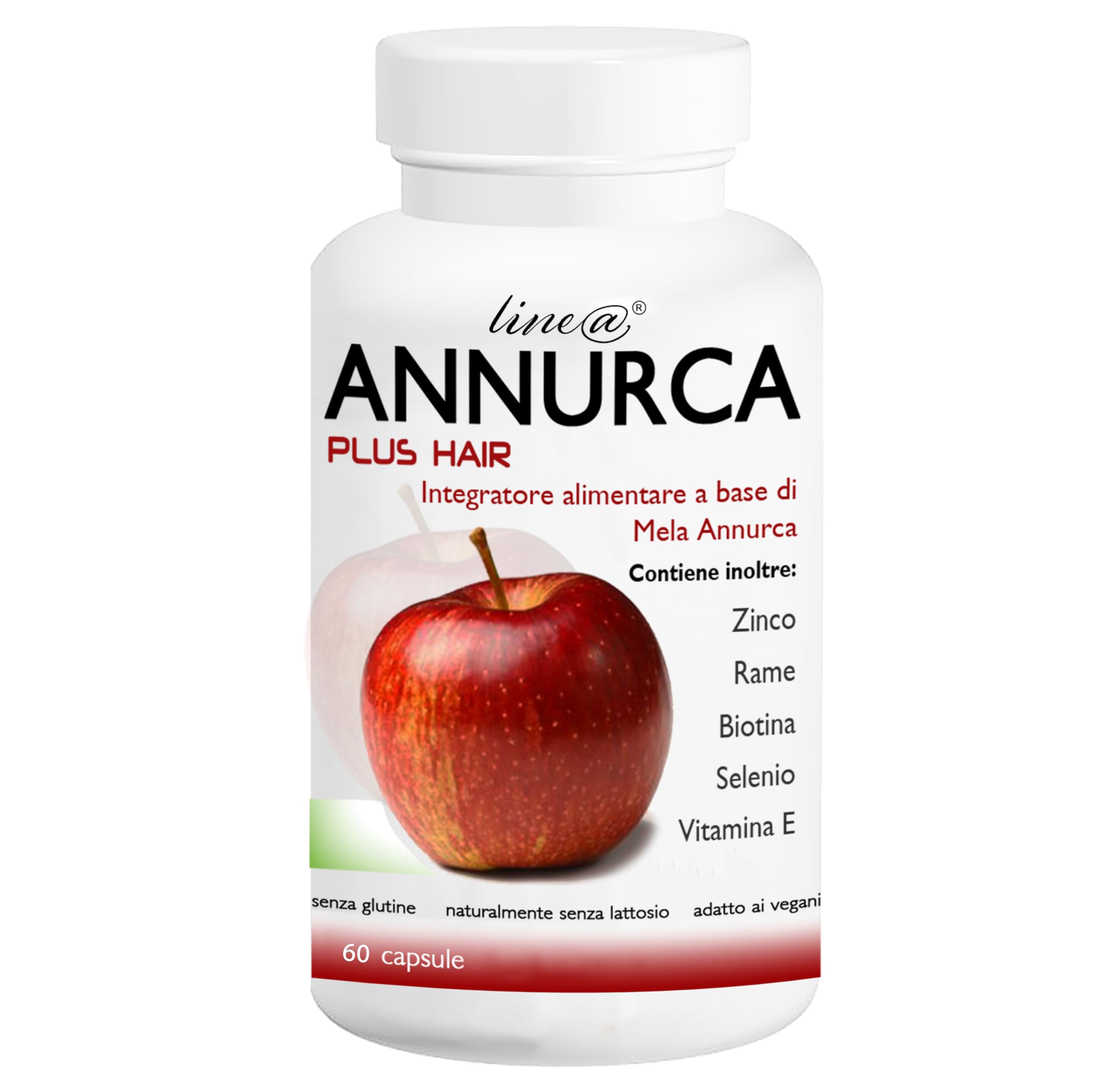 Mela Annurca Plus hair Line@ | INCREMENTA e rinforza i tuoi CAPELLI | 60 capsule | 800 mg estratto secco di MELA ANNURCA | ZINCO | RAME | BIOTINA | SELENIO | VITAMINA E