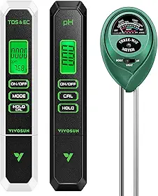 VIVOSUN Medidor de pH digital, 3 em 1 TDS/EC/medidor de temperatura, combo 3 em 1 testador de umidade do solo/pH/luz para casa, jardim e hidroponia