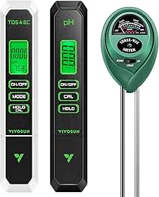 VIVOSUN Medidor de pH digital, 3 em 1 TDS/EC/medidor de temperatura, combo 3 em 1 testador de umidade do solo/pH/luz para casa, jardim e hidroponia